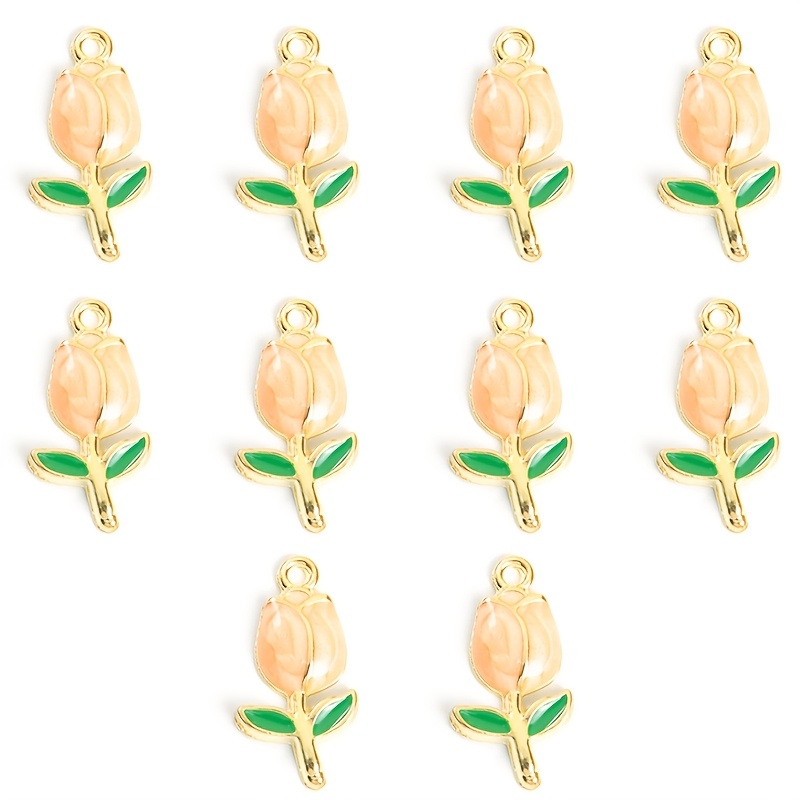 10pcs Multicolor Tulip Enamel Drip Oil Charms for DIY Crafting